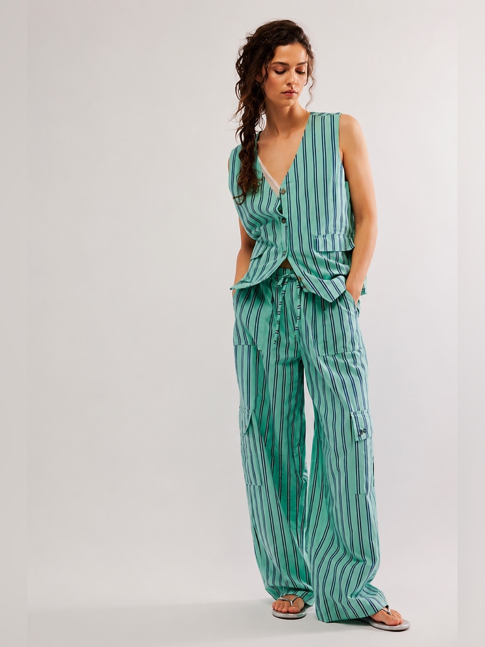 Damson Madder Coco Coastal Striped Cargo Pants Vest Set UK 14/US 10